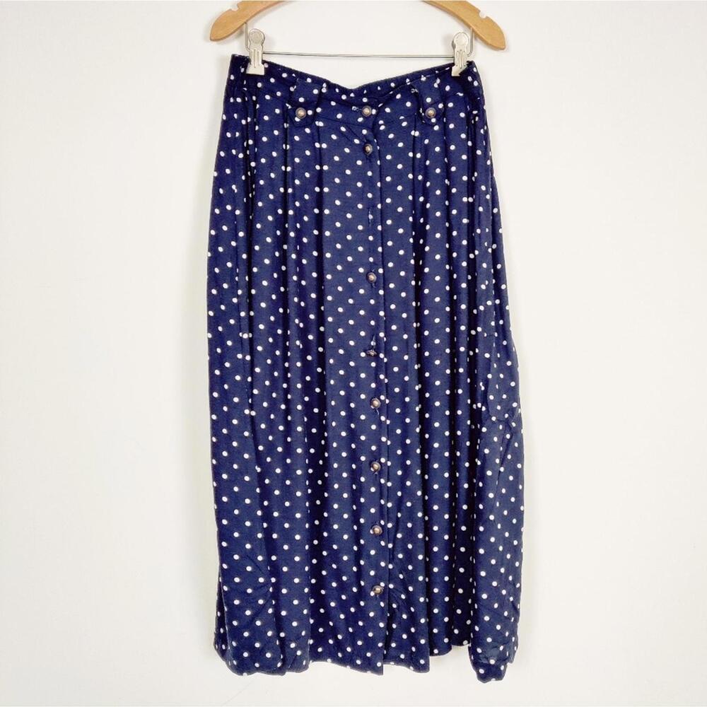 Carroll Reed Women's Vintage Button Down Maxi Skirt Size 14 Polka Dot Blue
